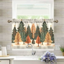 Yayeee Kitchen Curtains Light Filtering 27"x36" Rod Pocket Short Cafe Window Panel, Brown Christmas Trees