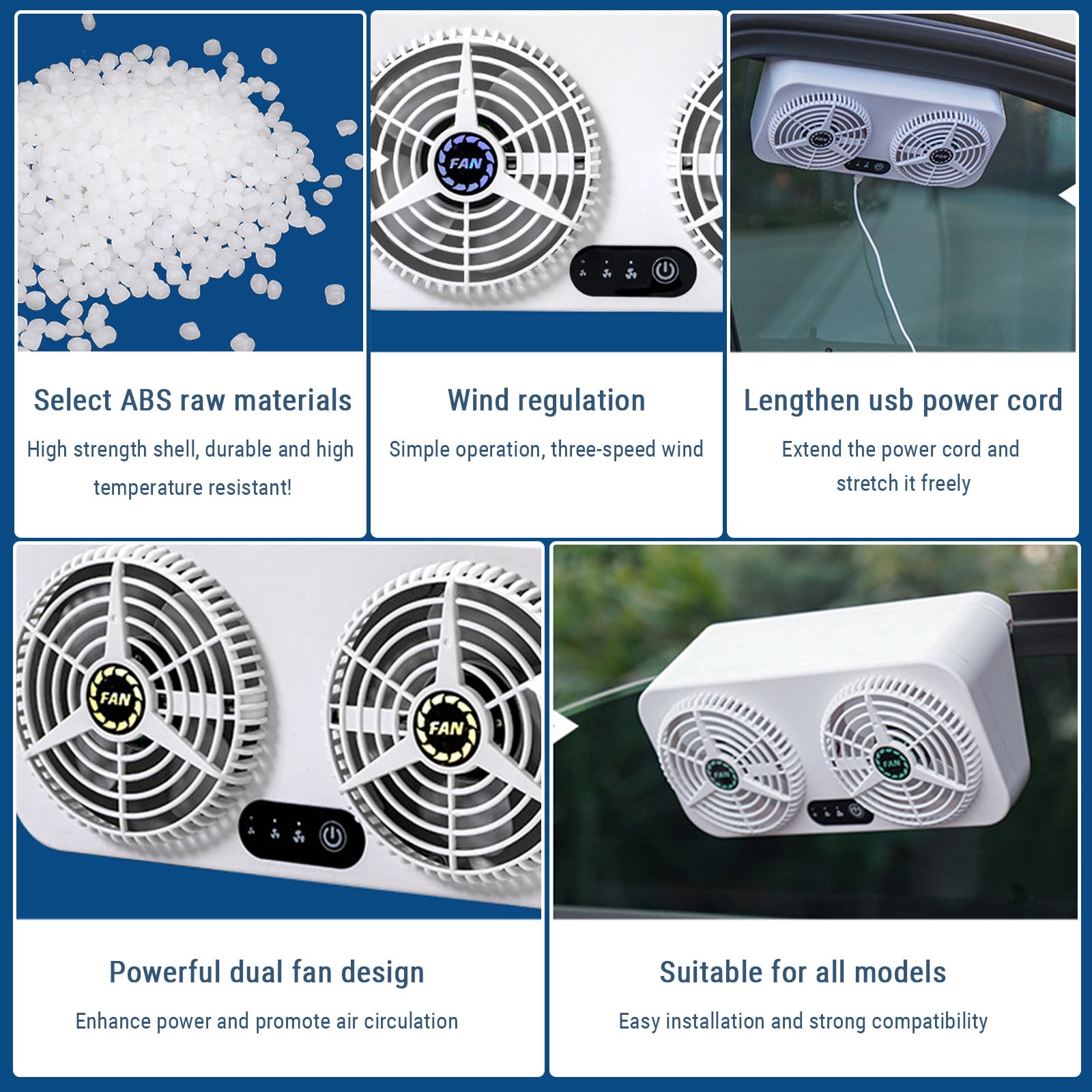 USB Powered Car Exhaust Fan, Low Noise Cooling Fan for Car, 3 Speed Adjustable Radiator Fan, Effective Heat Dissipation Exhaust Fan, Circulates Air and Reduces Odor
