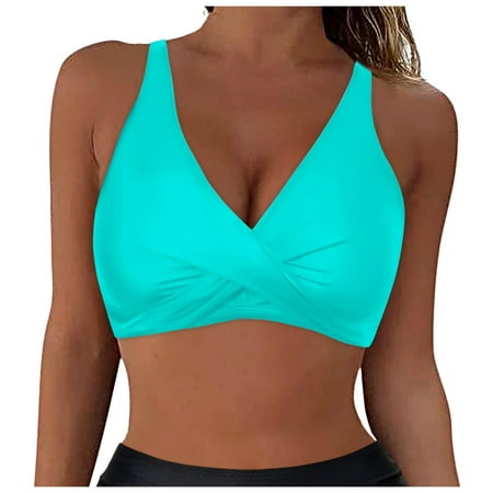 TOWED22 Womens Swimsuit Tops Only Push Up Swim Top Twist Front Bikini Tops without Buttoms Sport Bra Bathing Suits Tops Solid Padded Tankini Tops(Mint Green L)
