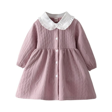 

OLLUISNEO Infant Baby Girls Dress 12 Months Winter Dress 18 Months Doll Collar Long Sleeve Dress Pink
