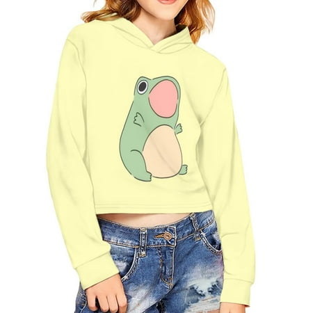 

Renewold 9-10 Years Girls Design Hoodies Green Big Mouth Frog Graphic Crop Long Sleeve Tops Sweatshirts Kids Fashion Pullover Hoodie Fall Winter Outgoing Streets Streetwear