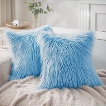 SUSIELADY Pack of 2 Faux Fur Throw Pillow Covers 18x18 Inch, Luxury Soft Fuzzy Cushion Covers for Couch, Sofa, Bed, Living Room, Decorative Pillowcases, Light Blue