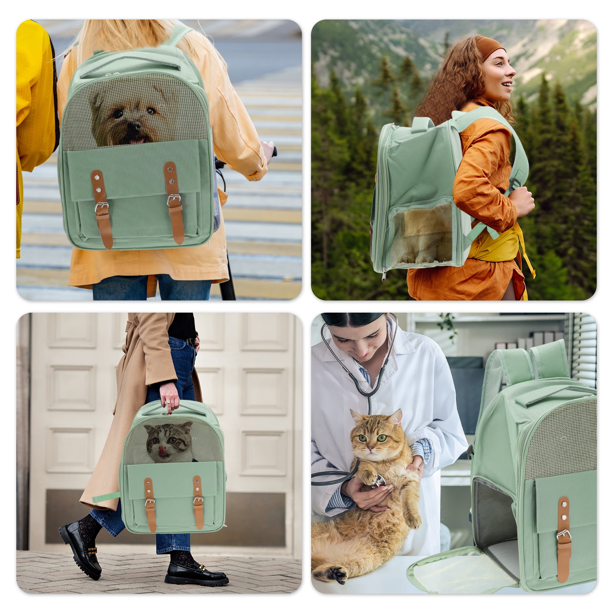 Unique Bargains Pet Backpack for Cats and Small Dogs Breathable Carrier Green