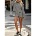 thumbnail image 3 of Women's Striped Long Sleeve Top and Shorts Set Casual Two-Piece Loungewear Outfit, 3 of 5