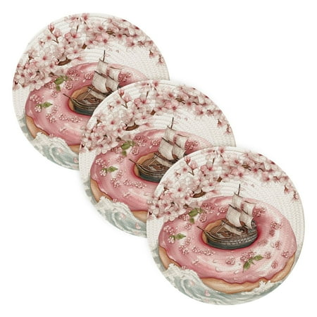 

BZSMCE Mats for Pots Pans Place Doughnu with Ship Pattern Simple Style Pattern Pot Mats