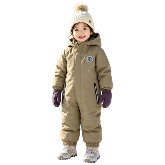 ATOGUTA Boy's Snowsuit Winter Clothes Suit Hooded Jumpsuit Romper Warm Fleece Coat Outwear Overcoat Khaki