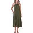 thumbnail image 1 of Vestidos midi de verano para mujer con cuello halter y cinturón en verde ejército, 1 of 6