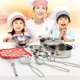 thumbnail image 4 of Juego de ollas y sartenes de acero inoxidable y utensilios de cocina, juego de cocina, juguete de desarrollo de habilidades básicas para la vida para niños en edad preescolar, 4 of 8