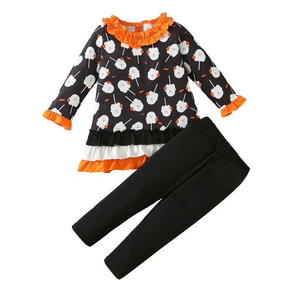 GYRATEDREAM Toddler Baby Girl Halloween Outfit Ruffle Long Sleeve Shirt Tops   Pants Set 2PCS Cute Fall Clothes