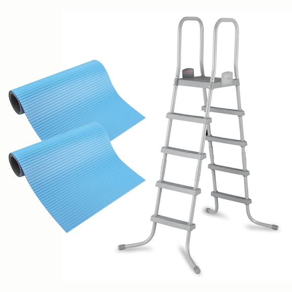 Bestway 52 In SteelPool Ladder w/ No-Slip 9x36-Inch Vinyl Pool Mat