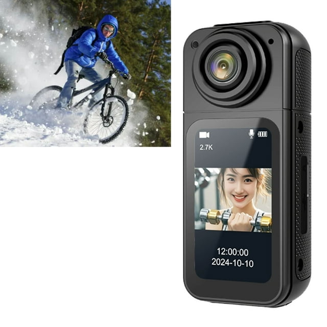 Caméra d'Action Portable, Résolution 2.7K, Objectif Rotatif 180, WiFi, Support Magnétique, Caméra d'Action Portable pour Animaux de Compagnie Travail Voyage Sports