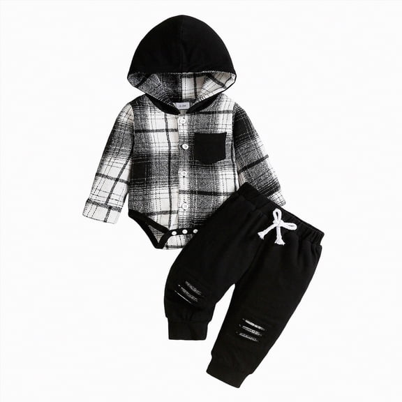 HCNTES Newborn Baby Boy Clothes Infant Boy Outfits Baby Hoodie Romper Fall Winter for Boy(12-18 Months,a1-Black)