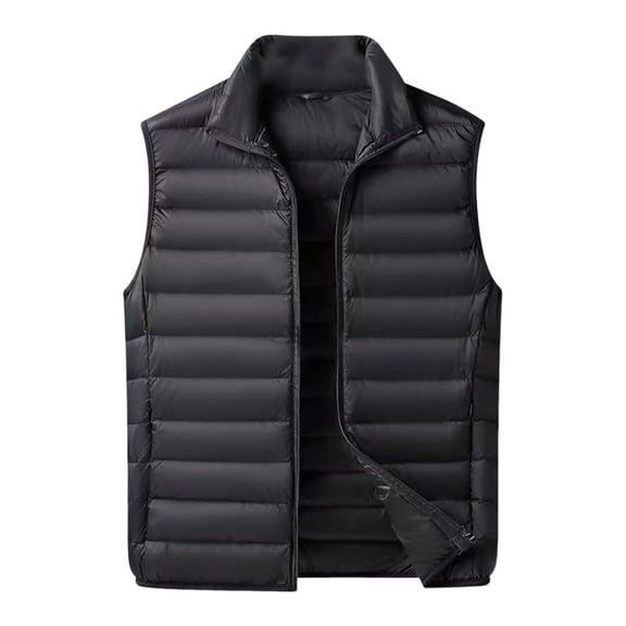FINALGANG Men's Puffer Vest Winter Warm Solid Color Relaxed Fit Outerwear Coat Sleeveless Zipper Stand Collar Gilet For Casual Outdoor Wear Classic Top
