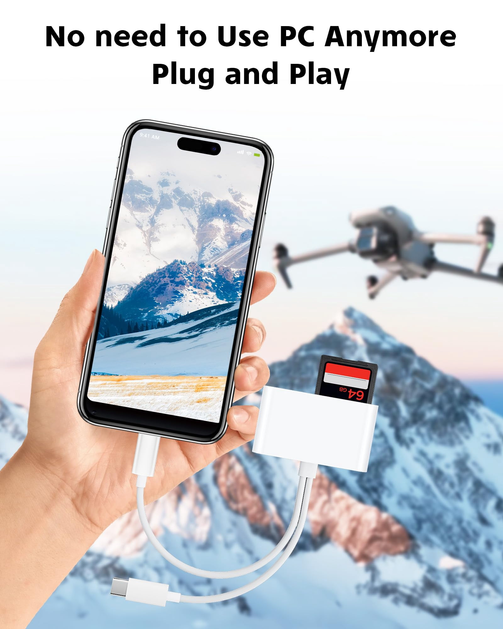 SD Card Reader for iPhone, iPad, USB C and Lightning Dual Port SD Card Adapter, Memory Card Reader for Camera Adapter, Support SD, Micro SD, USB 3.0, No App Driver Required