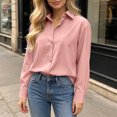 thumbnail image 1 of Tqcoqu Women's Collared Long Sleeve Solid Blouse Loose Casual Shirt with Heart Decorative Buttons, 1 of 5