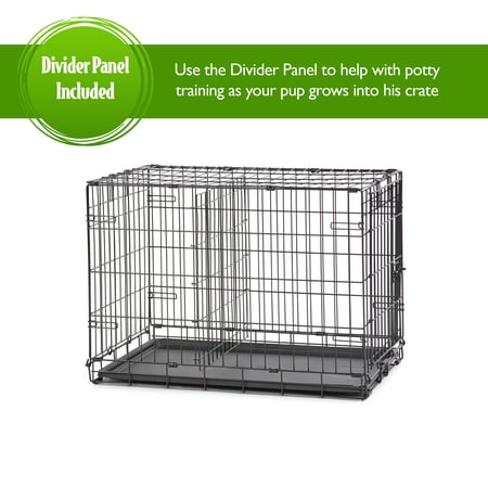 VIBRANT LIFE WIRE DOG CRATE, SINGLE-DOOR, DIVIDER AND LEAK-PROOF TRAY, METAL, FOLDABLE, DURABLE, BLACK, 30″