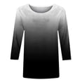 thumbnail image 1 of KIHOUT - Camisetas de manga larga para mujer, estilo playero holgado, estilo informal, con mangas 3/4, estampado de moda, cuello redondo, 1 of 5