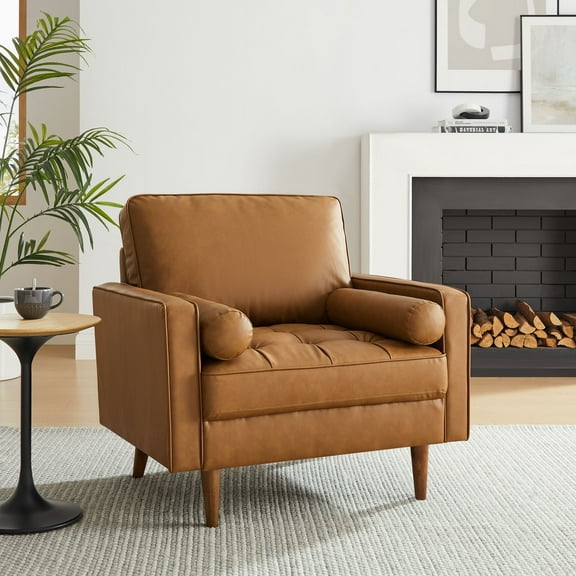 Modway Valour Tufted Vegan Leather Accent Armchair in Tan
