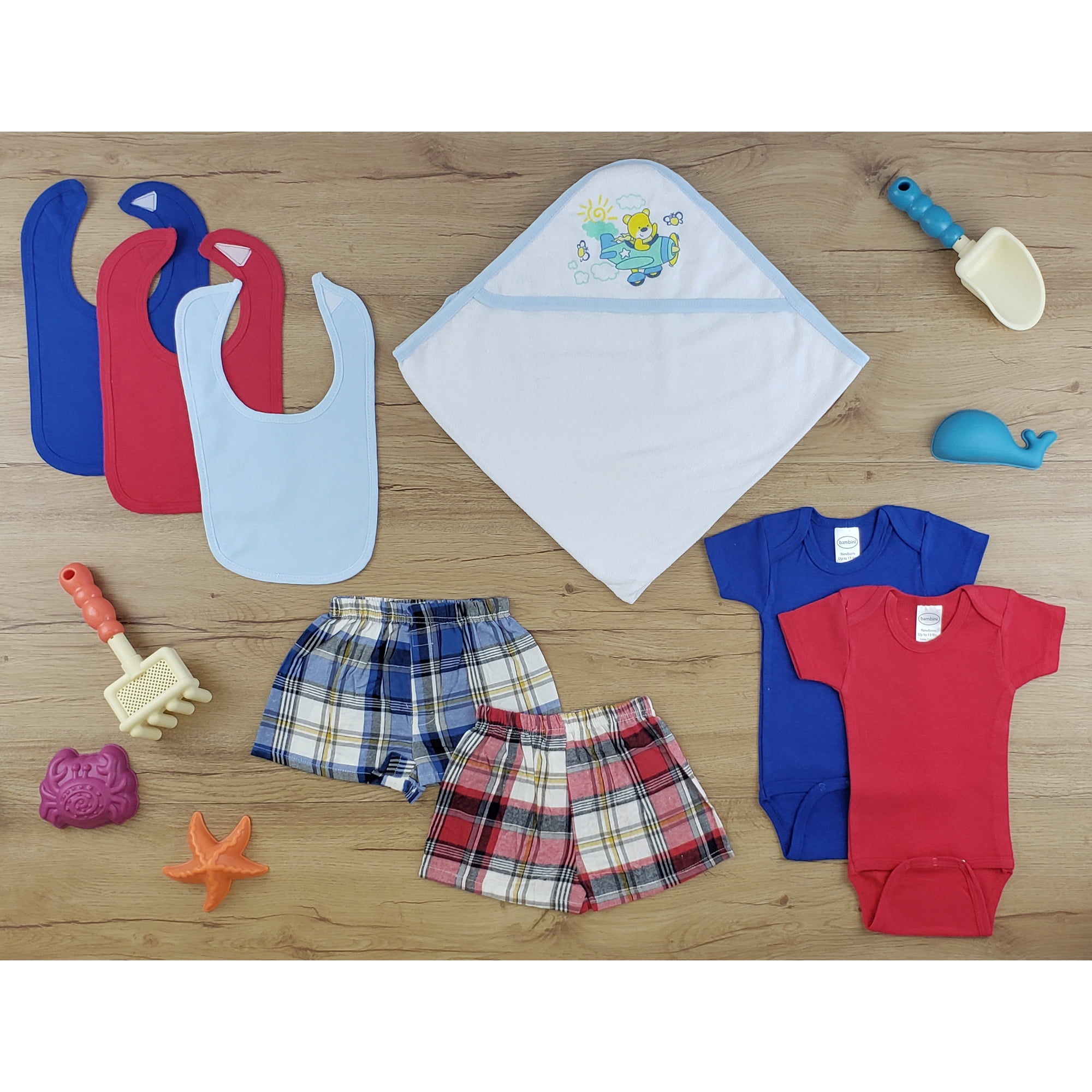 Bambini Baby Boy or Girl Newborn Layette Baby Clothes Shower Gift Set, Bodysuit, Bibs 7-Piece