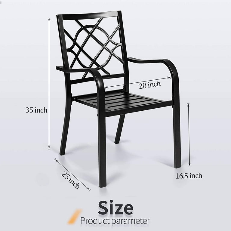 Suncrown Patio Outdoor Dining Chair Set Of 2 Wrought Iron Frame Backyard Garden Room Stack Black Com Suncrown Patio Outdoor Dining Chair Set, Outdoor Dining Chair Size