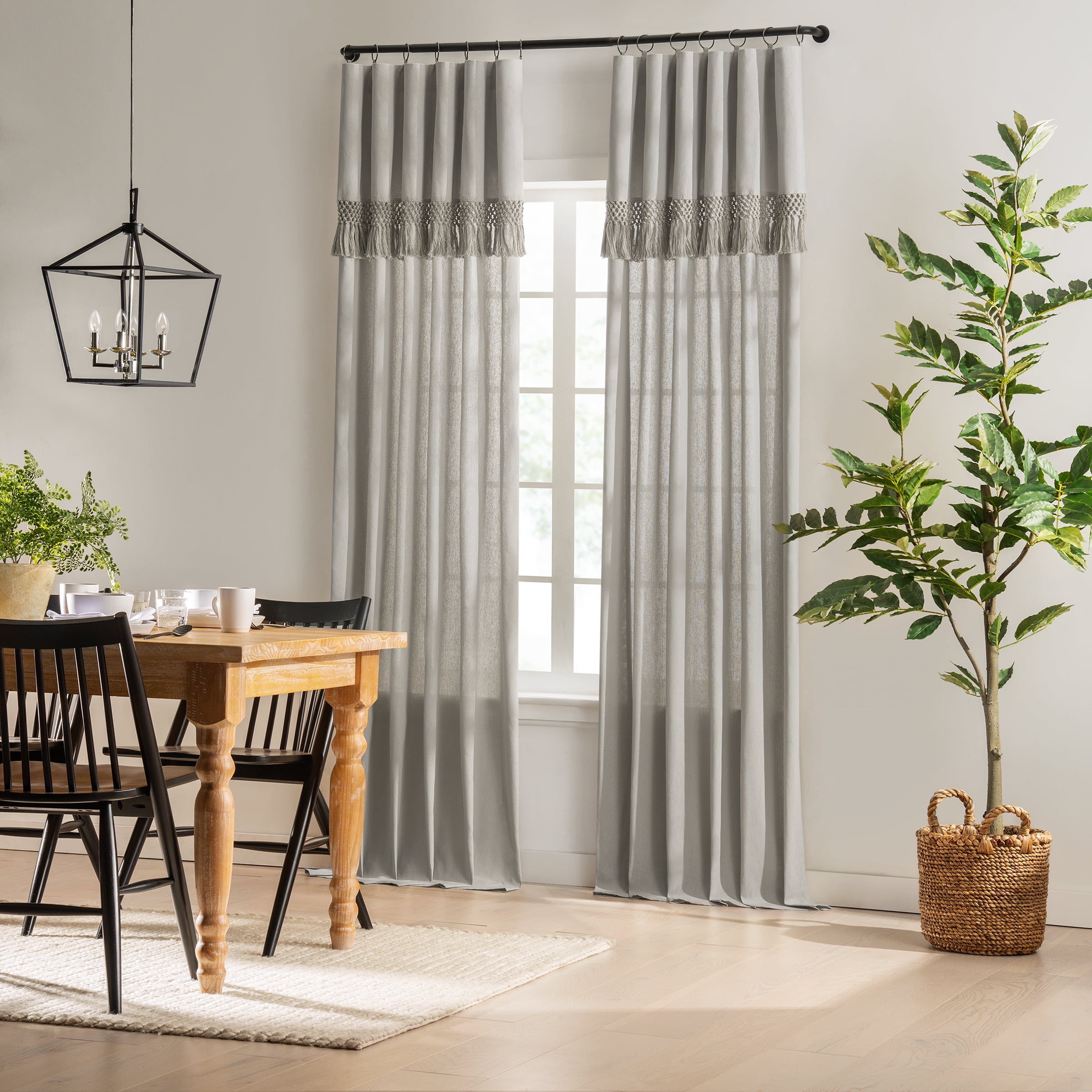 Mercantile Lucinda Drop Cloth Curtain With Fringe 50 x 95 Valance in Grey