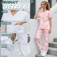 thumbnail image 5 of Yspwyqan Pink Paw Print Scrubs for Women Set, 2PCS V-Neck Stretchy Scrub Top & Straight Leg Pants Size 3XL, Breathable Quick Dry Medical Nurse Shirts for Pet Grooming, 5 of 7