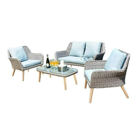 Mano Patio Weimar Outdoor Wicker Rattan Sofa Chair Converstation Set, Love seat & coffee table