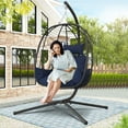 thumbnail image 2 of BTMWAY Wicker Egg Chair with Stand and Removable Cushion, Outdoor Indoor Swing Hammock Chair Hanging Basket Chair for Patio Balcony Porch Living Room, Navy, 2 of 10