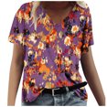 thumbnail image 1 of Tops Florales para las Mujeres, Casual V-Cuello Camiseta de Manga Corta Blusa de Moda Hecha de Estante de Imitación para Toda la Temporada de Uso Diario, Tops Cortos para las Mujeres, 1 of 4