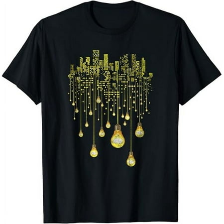 

City Skyline Light Bulb Pattern T-shirt Black//White Small Size