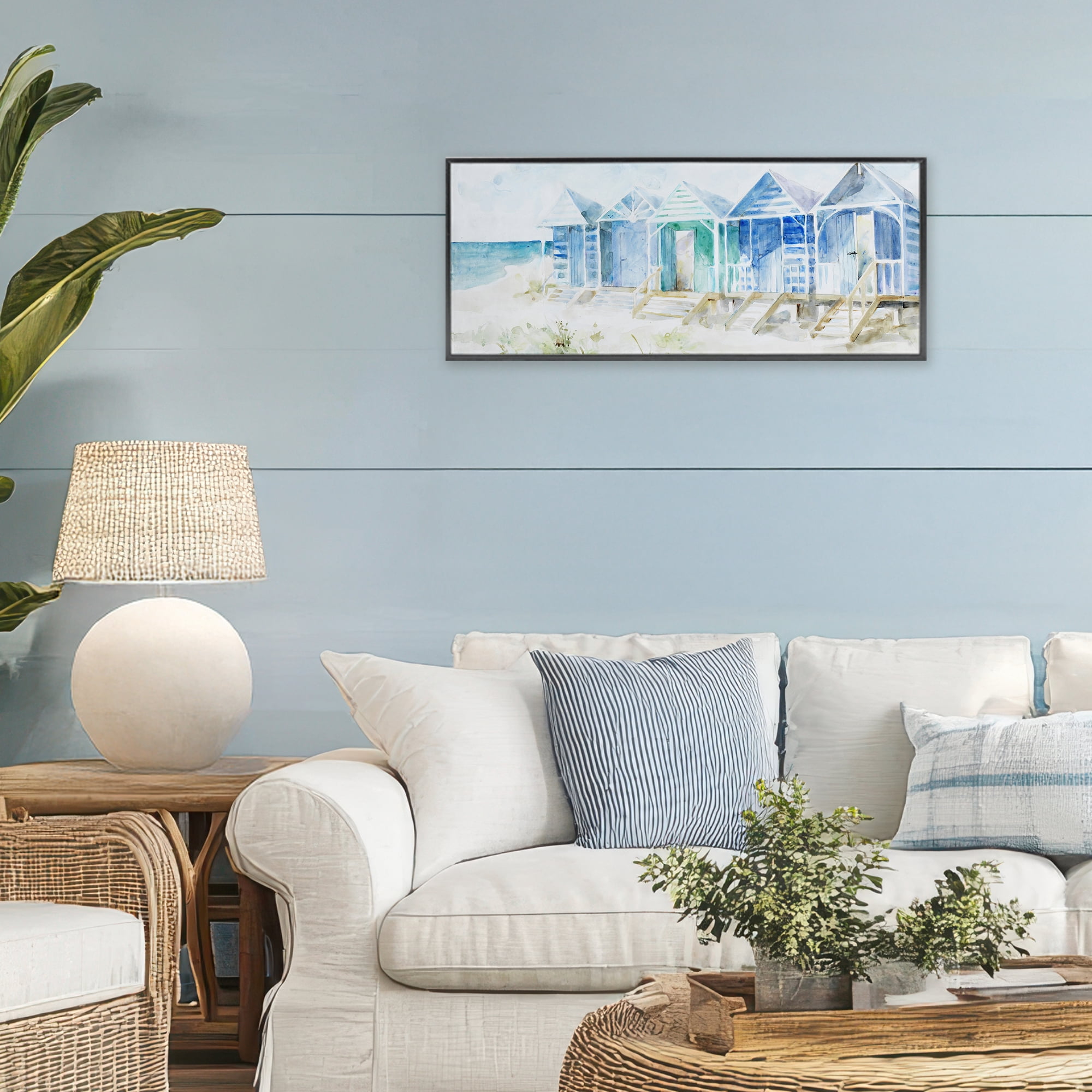 Stupell Industries Beach Cabins in a Row Black Framed Giclee Art, design by Lorenzo Collective