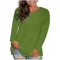 qucoqpe Womens Tunic Tops Long Sleeve Shirts Crew Neck Casual Solid Color Blouse Tshirts 2025 Fall Fashion Outfits Clothes