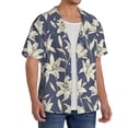 thumbnail image 2 of Fuzoiu Lilies Flowers Print Men's Casual Short,Men's Short Sleeve Shirt,Mens Casual Button Down Shirts,Cuban Collar Summer Shirt for Beach, Vacation, and Outdoor Activities-3X-Large, 2 of 5