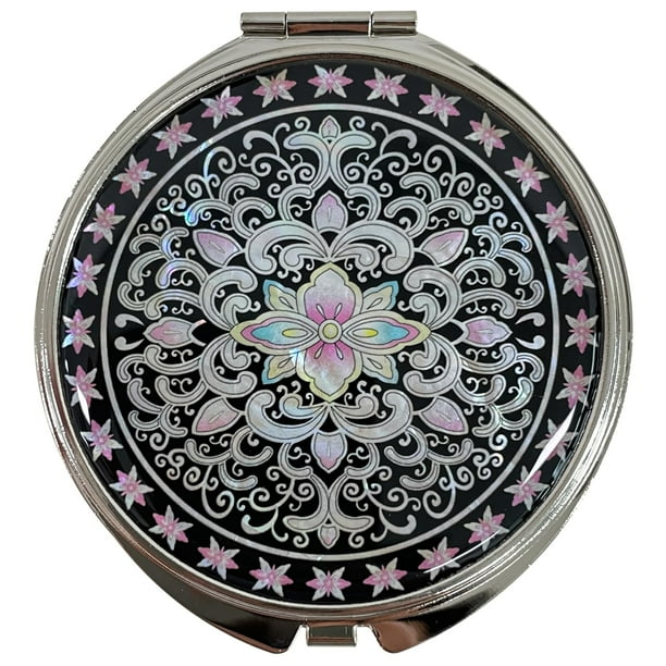 Nacreh Maquillaje portátil compacto espejo de doble aumento cosmético plegable estilo de bolsillo diseño único de nácar (arabesque)