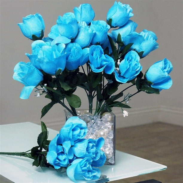 12 Bush Turquoise 84 Rose Buds Real Touch Artificial Silk Flowers Walmart Com Walmart Com