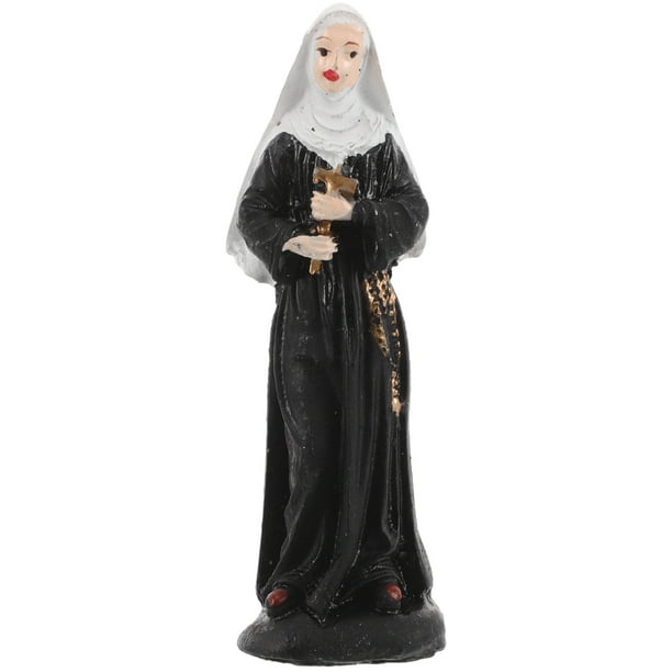 ColoMX Estatua de monja con crucifijo, figura de mesa de arena, adornos, modelo de foto, utilería, estatuilla de monja religiosa, estante de oficina, accesorios para el hogar