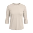 thumbnail image 5 of Telankuip 3/4 Length Sleeve Womens Tops Solid Color Stretch Slim Fit Crew Neck Casual T-Shirts Soft Comfortable Going out Basic Tees 2026 Simple and Stylish Summer Clothes Beige L, 5 of 5