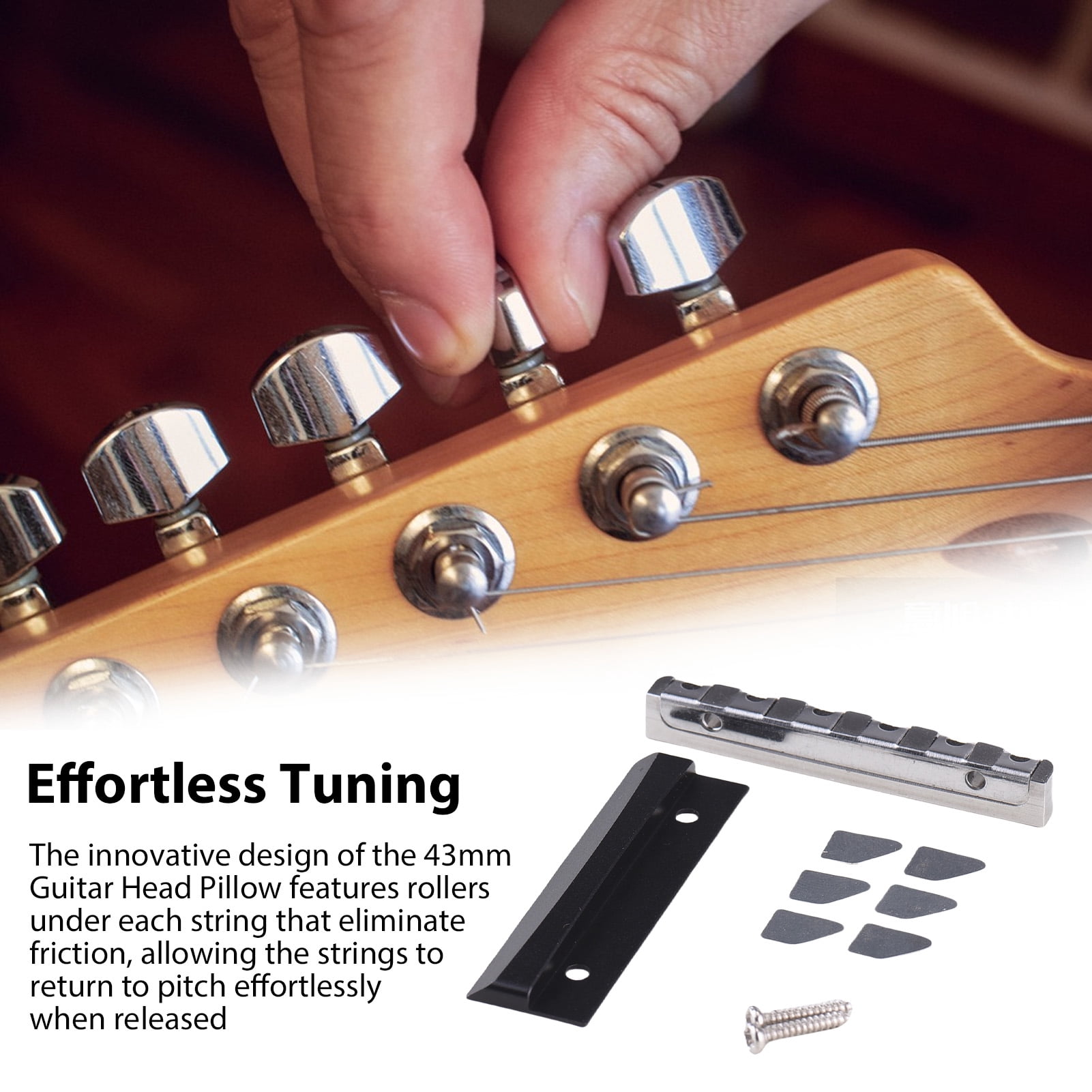 Riousery Roller Nut for Electric Guitar 43mm Stainless Steel Head Pillow Replacement Part Silver
