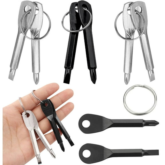 8Pcs Pocket Keychain Screwdriver Tools Set,Bexikou Multi-Function Portable Keyring Screwdriver,Travel Screwdriver Keychain with Key Ring for Dad Gift, Electrician, DIY, Silver & Black