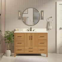 California 48" Bathroom Vanity with Blonde Veneer Cabinet and Matte White Top