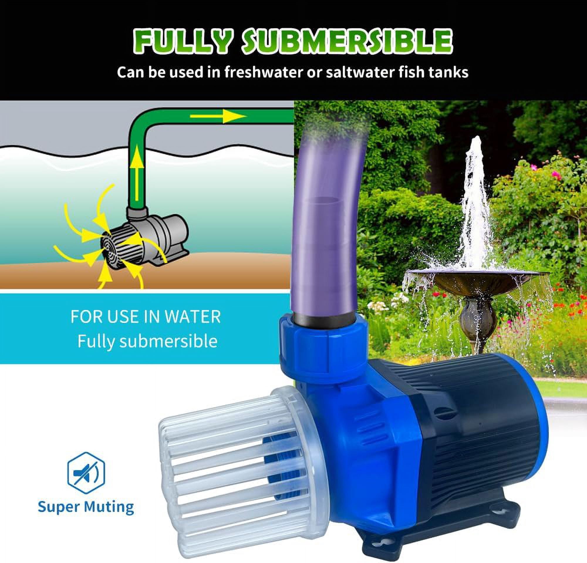 Water Pump with Controller, 6075GPH Submersible and Inline Energy-saving Return Pump for Aquarium, Fishtank, Pond, Fountain, Waterfall, and Else
