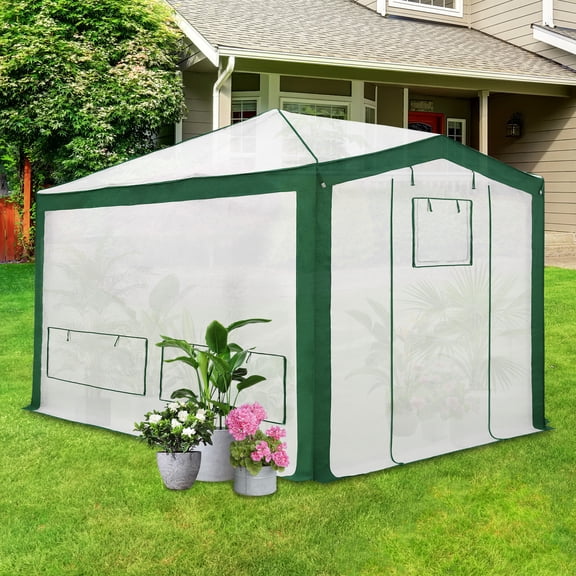 EAGLE PEAK 8x12 Portable Walk in Greenhouse , Heavy Duty Instant Pop Up Green House, Front Roll Up Zipper Entry Door and Mesh Windows, Green/White