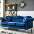 thumbnail image 2 of JERFIT Velvet Sofa 3 Seater for Living Room, Mid Century Modern Tufted Couch with Nailhead Trim and Wood Legs, Navy Blue, 2 of 6