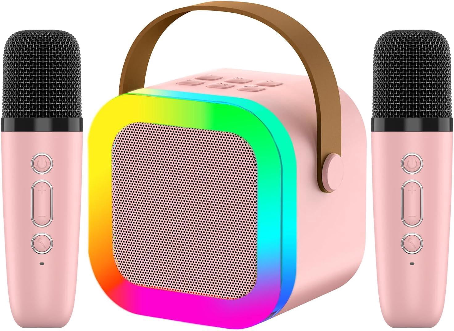 Parlante Karaoke Portátil Bluetooth Con 2 Micrófonos Inalámbrico Para Niños y Adultos