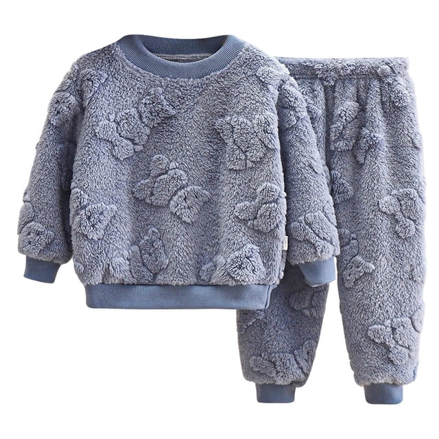 Hiiyo Pyjama en Molleton pour Petites Filles Jacquard Duveteux Chaud Tenue d'Intérieur Pyjama d'Hiver Ensemble