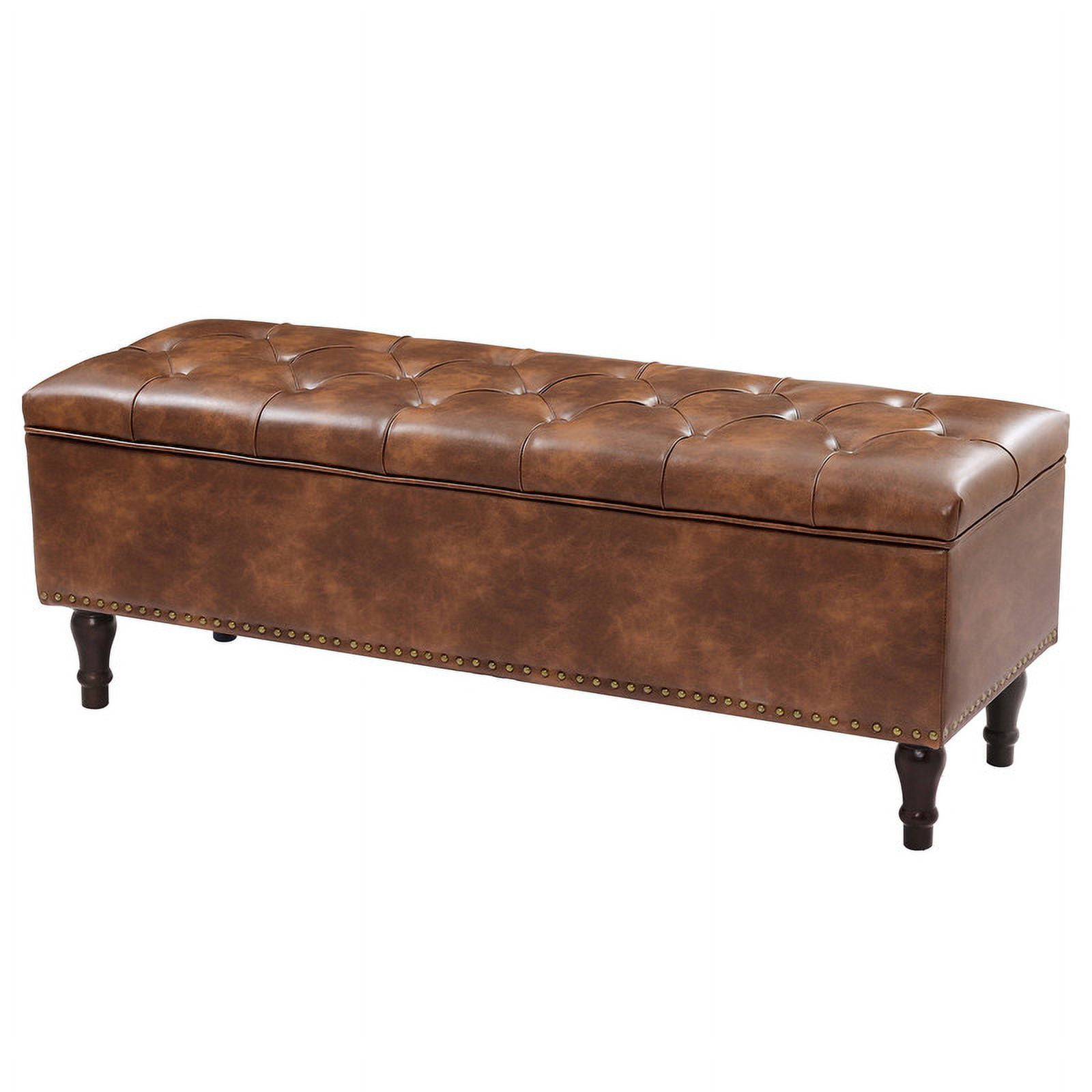 Dycanpo 50.8" Faux Leather Storage Ottoman Bench Storage Chest for Bedroom,Entryway,Red-brown