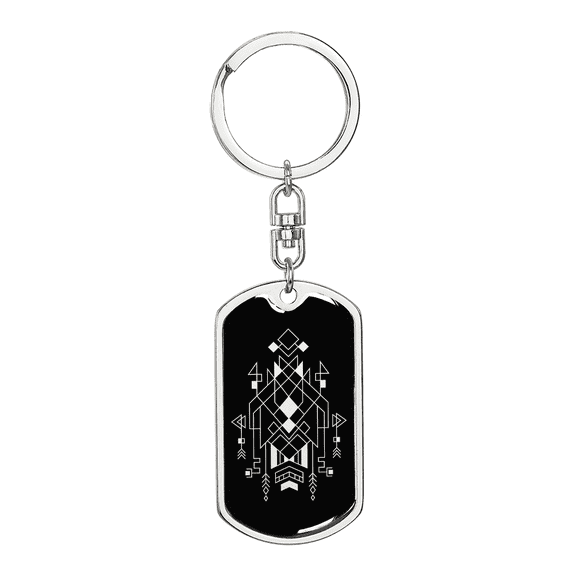 Sacred Geometry Triangles Diamonds Pattern Stainless Steel or 18k Gold Premium Swivel Dog Tag Keychain