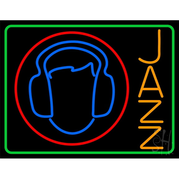 Jazz With Smiley 2 LED Neon Sign 15" Tall x 19" Wide - inches Black Square Cut Acrylic Backing, with Dimmer - Premium built indoor Sign for Studio, Club, Home décor, Event, Workshop, Storefront.