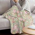 thumbnail image 3 of Pink Flowers Blanket Soft Cozy Warm Throw Blanket for Couch, Plush Fuzzy Flannel Fleece Blankets for Sofa, Green Country Botanical Floral Leaves Bed Blankets Lightweight Gifts for Women, 50"x80", 3 of 9