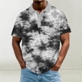 thumbnail image 1 of Blusa y camisa de manga corta con cuello vuelto para hombre, informal, holgada, a la moda, con botones estampados, blusa de manga corta con cuello vuelto para hombre, top de poliéster para hombre, 1 of 5